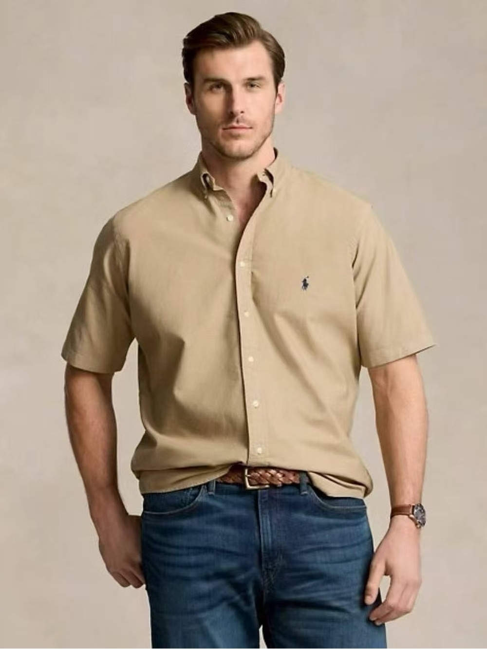 Polo by Ralph Lauren Short-Sleeve Button-Down Shirt in Khaki